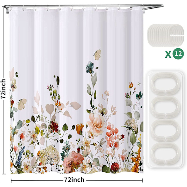 Enkel växt blomma vit duschdraperi badrum duschdraperi