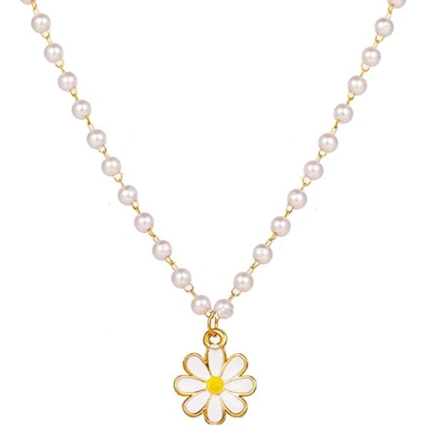 Charm Daisy Imitation Pearl Clavicle Chain halskæde til kvinder Bu