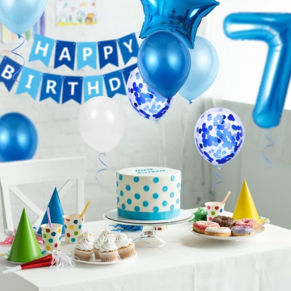 7-årig drengs fødselsdagsballon, blå 7-års fødselsdag De