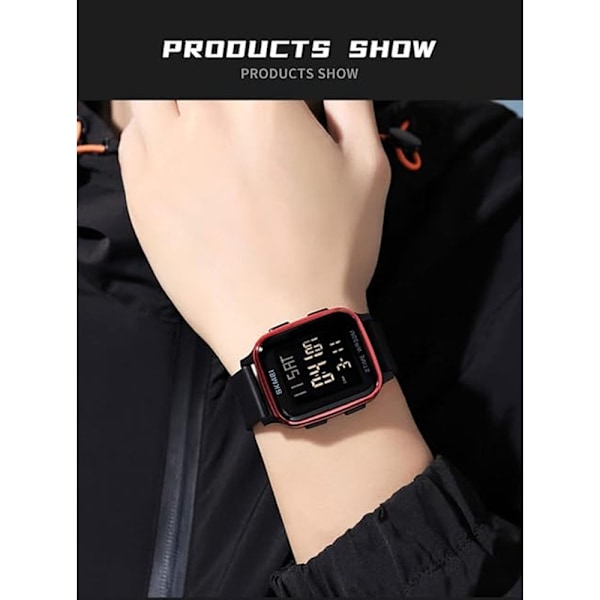 Afslappet Digital Multifunktionelt Armbåndsur med Nedtællingstimer og LED-lys 50M Vandafvisende (Red)