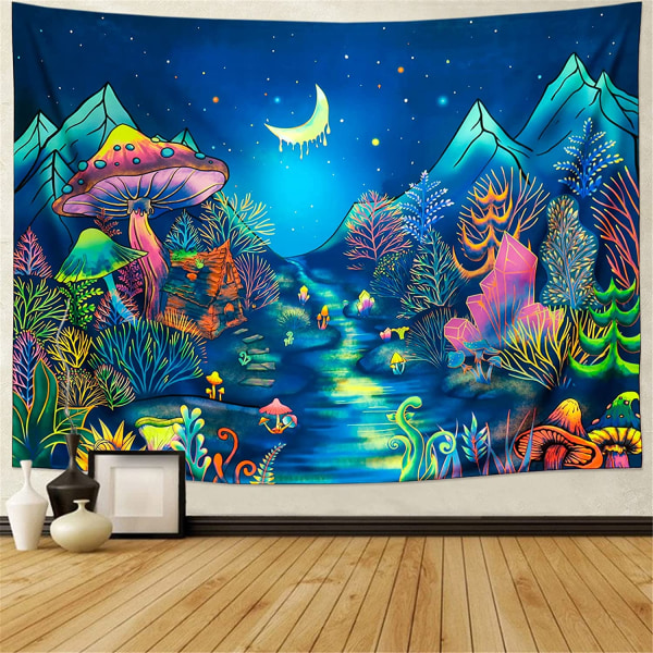 Blacklight Forest Trees Tapestry UV Reactive Mushroom Tapest