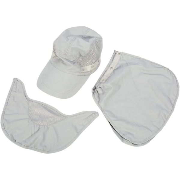 Avtakbar solskjermhatt 3 i 1 Full Face Cap Anti UV Full Face Neck Protection Pustende Hurtigtørk for utendørs fiske Fotturer (farge: Grå)