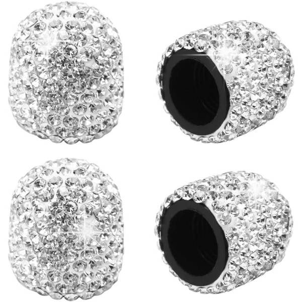 4 Pack Bling Valve Stem Caps, Sparkling White Handmade Crystal R