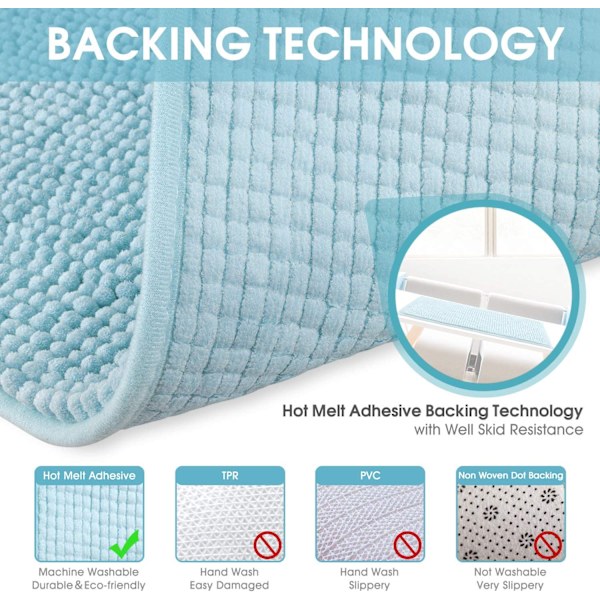 40x60cm (Lyseblå) Badematte Sklisikker Absorberende Badematte for Dusj Avløp Badekar Toalett Kjøkken Mikrofiber Chenille Maskinvaskbar