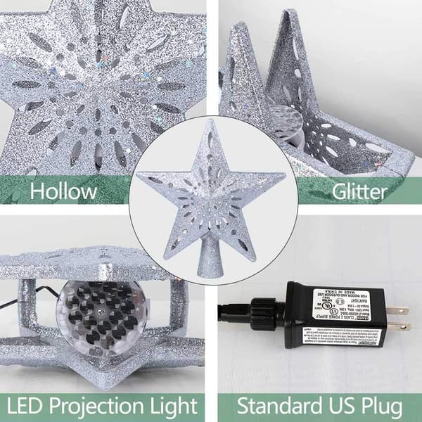 Juletræstop Lighted Star Tree Topper med roterende Sno