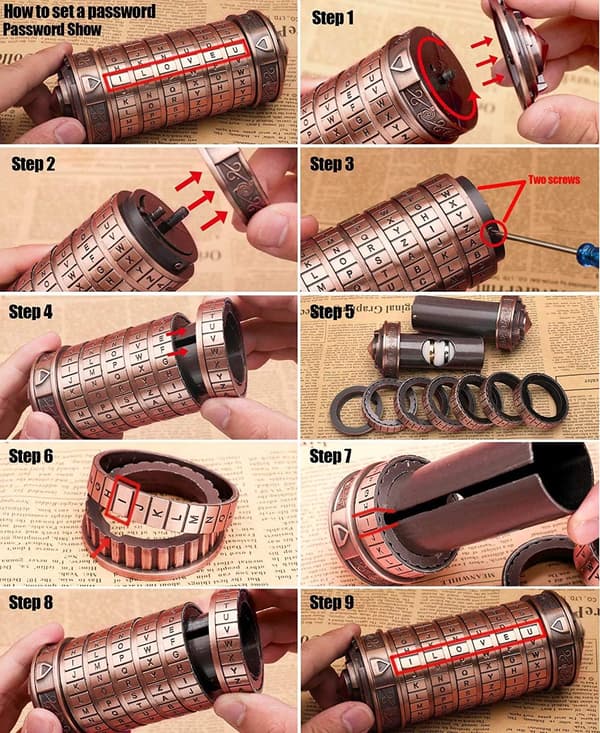 Cryptex Da Vinci Kode Mini Cryptex Lås Puslespilbokse med Skjult (Kobber)