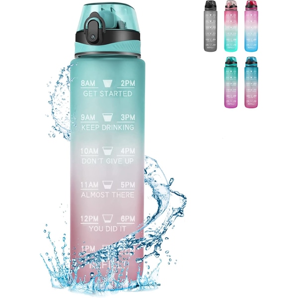Vandflaske 1L BPA-fri Tritan Sportsdrinkflaske Motiverende W