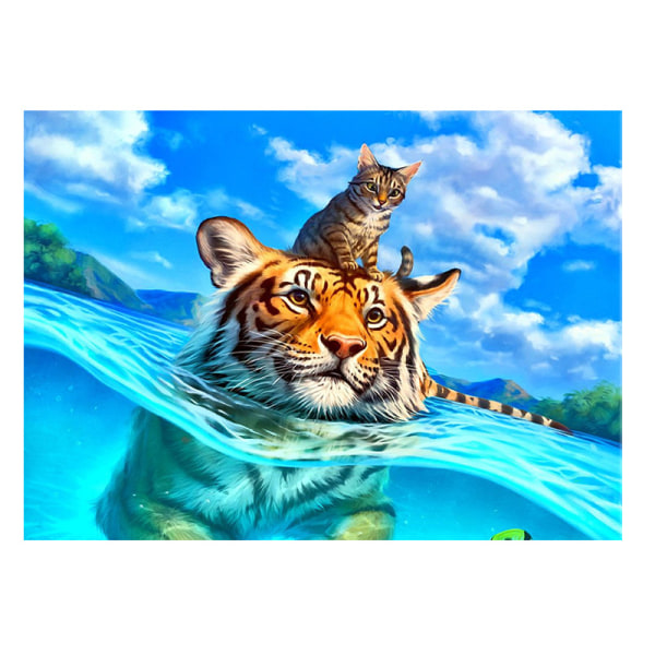 30x40CM handgjord 5D konstnärlig diamond painting - tiger och kattunge,