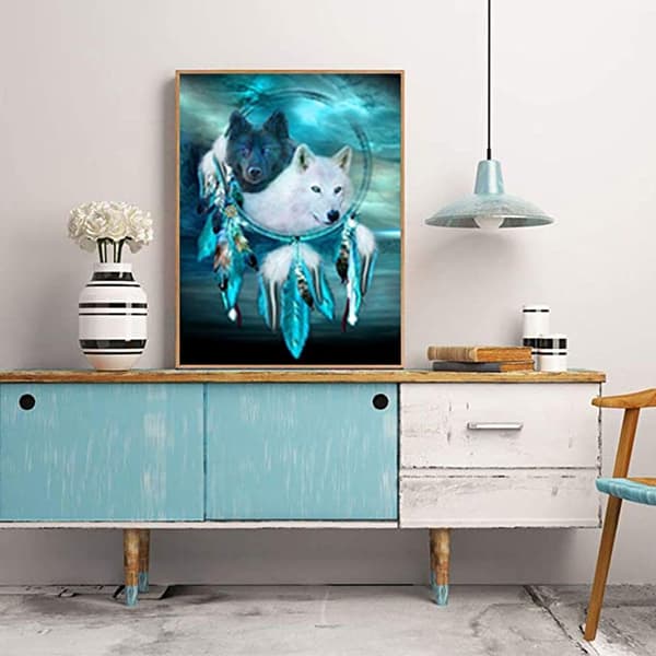 5D Diamantmaleri Kit Sort Hvid Ulv Mønster 30*40cm,Ful