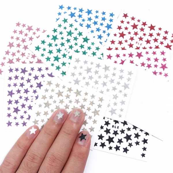 5st 3D Nagelklistermärken Dekaler Nagelklistermärken Färgglada Stjärnor Glitter