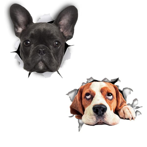 3D Dog Wall Stickers - Sett med 2 - Morsomme dekorative Stickers - Fr