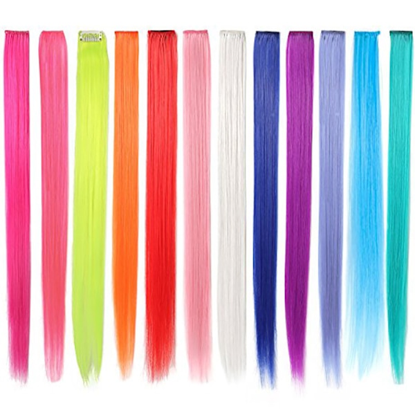 Hår Extensions, 12 stk. Farverige Lige Hår Extensions Clip Hår Extensions Regnbue Mult