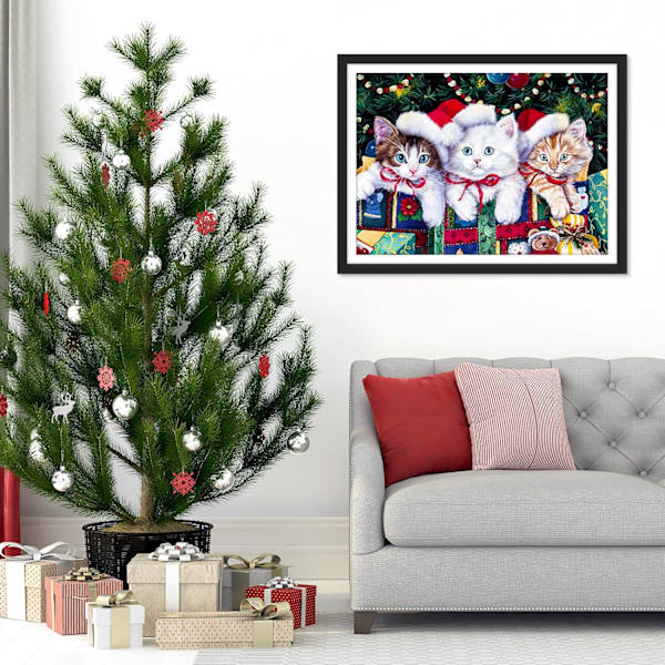 (30*40cm) 5D Diamantmalerisett Julekatt Diamantkunst for A
