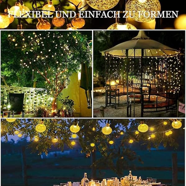 Utendørs solcellelyssnor, varmt hvitt, 50 LED, 7 m, vanntett,