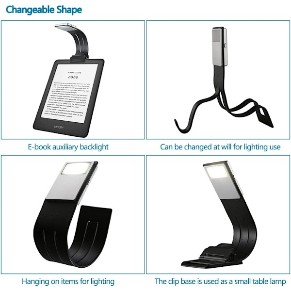 (Sort) LED-lys USB-læselampe, 3-farvet læselampe til læsning i sengen med øjenbeskyttelse Clip LED-læserlampe Natlygte Læselampe til læsning i sengen