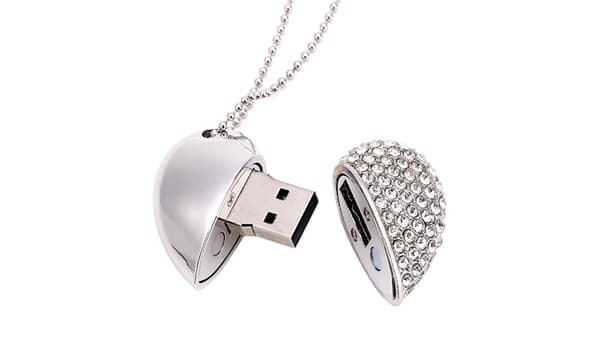 Hjerteformet diamant USB-minnepinne (sølv 32 GB)