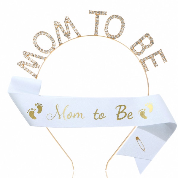 80 cm hvit sash "Mummy to be" Mum to Be Crown Tiara "Mum to BE" P