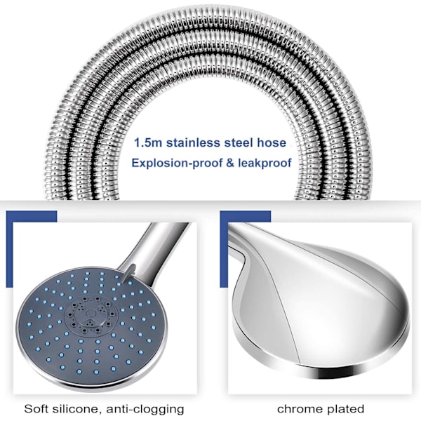 Brusehoved med 1,5 m bruseslange, stor størrelse (15 cm diameter) Ha