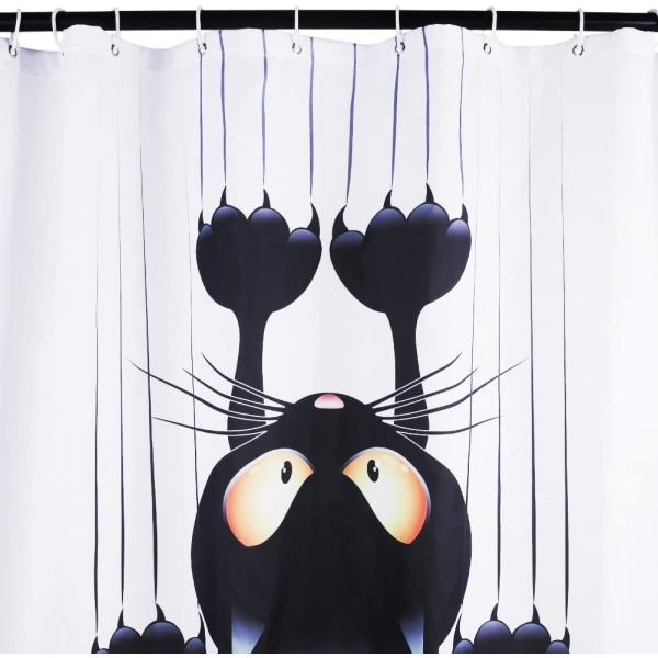 DIY Duschdraperi, Rolig Kattmönster, med Krokar (Svart Katt 180x200cm