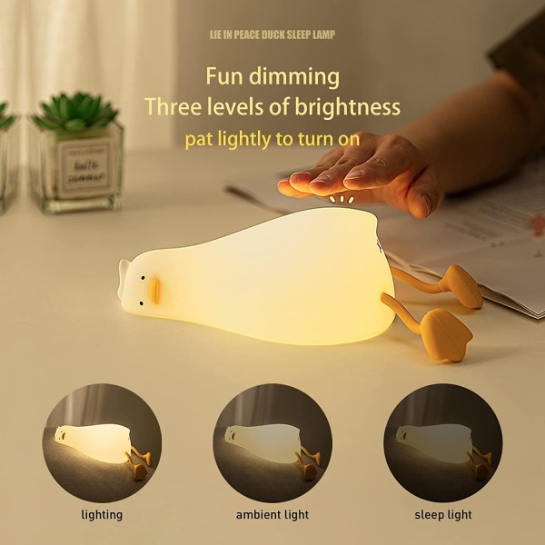 Liggende flat Duck Night Light, LED Squishy Duck Lamp, Cute Lig