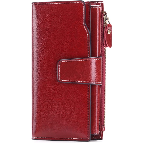 Röd plånbok Kvinnor Läder Myntväska med stor kapacitet Kvinnor RFID Bl