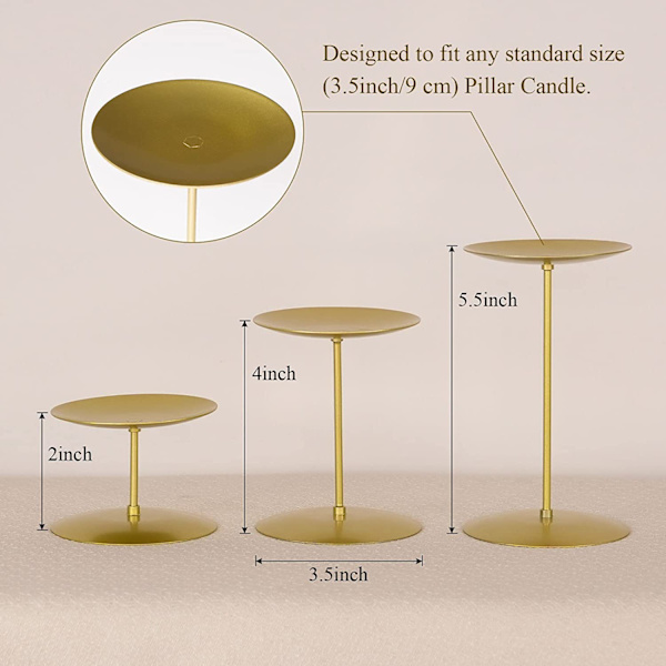 Gull Lysestaker Sett med 3 Lysestaker med Jern-3,5\" Diameter