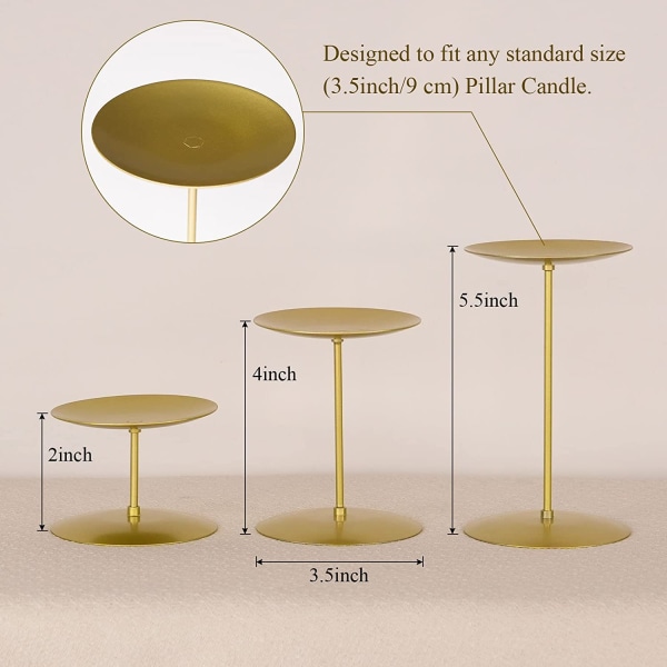 Gull lysholdere sett med 3 kandelaber med jern-3,5" diameter