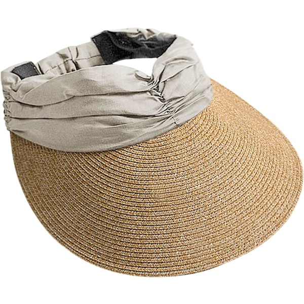 Beige stråhatt for kvinner UV-maske UPF50+ Toppløs stråhatt Summe