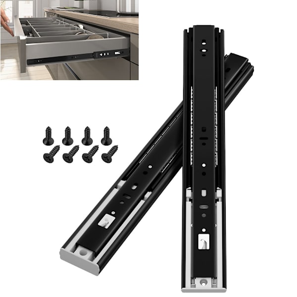 1 Pari 350 mm Laatikon Liukukiskot, Kantavuus Jopa 45 KG, Push-to-Open -laitteella ja Kuulalaakereilla 35cm