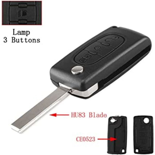 3-knappars fällbar fjärrnyckel fodral för Citro-en C1 C2 C3 C4 C