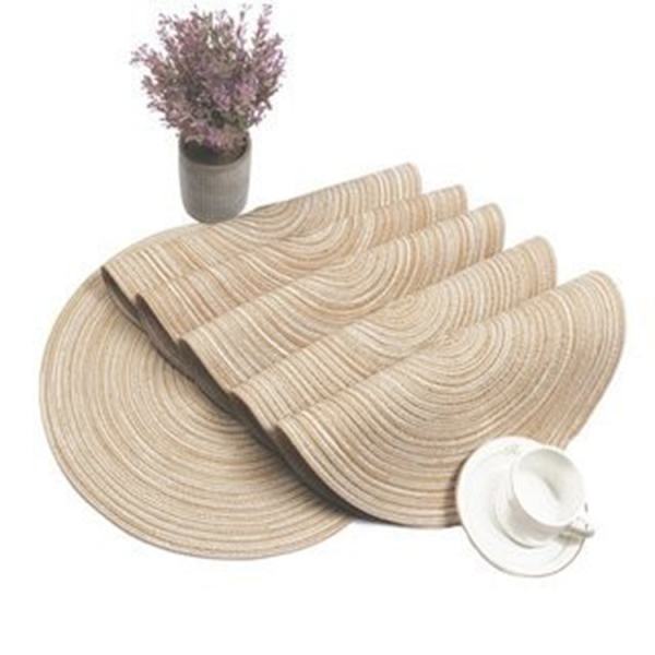 Pyöreät puuvillalankapunotut tabletit, 6 kpl, 38 x 38 cm (Beige), pestävät pyöreät tabletit, H