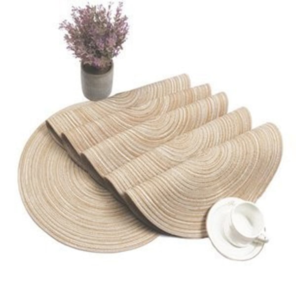 Sett med 6 runde vevde spisebrikker i bomullsgarn 38 x 38 cm (Beige), vaskbare runde spisebrikker, H