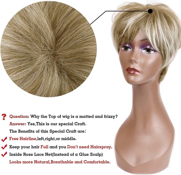 Kort Blond Peruk Dam Naturlig Blond Kort Pixie Peruk Syntetisk Hårperuk för Kvinnor (Blond Mix Brun)