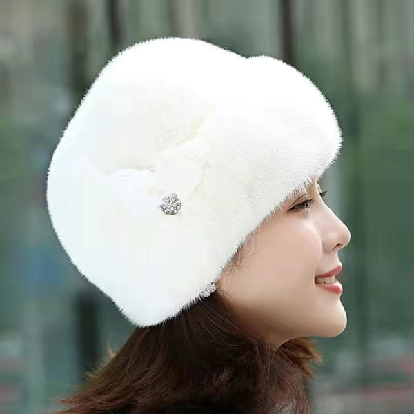Vintervarm mössa mjuk fluffig fuskpäls trimmad mössor mode vara white