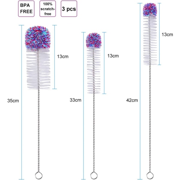 3 st glasflaskborste lång flaskrengörare babyflasktvätt