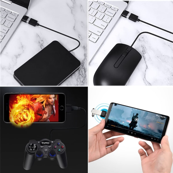 USB C til USB-adapter (4-pakning), OTG USB C til USB-adapter, USB-hunn til USB C-hann kompatibel med MacBook Pro, Samsung Galaxy, Type-C-telefoner og mer (svart og sølv)