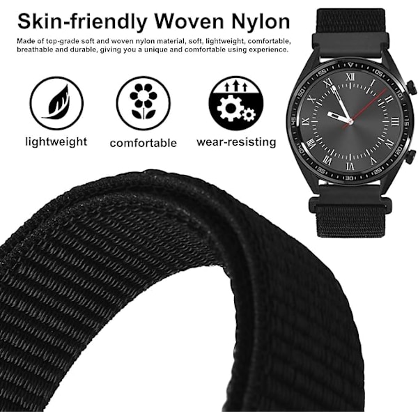 Svart - Universell justerbar 22mm nylonrem, snabbkoppling, unisex ersättningsrem, rem bredd
