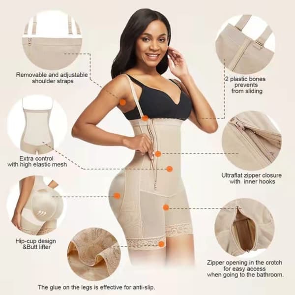 Kroppsshaper för Kvinnor Magkontroll Shapewear Sido Blixtlås Öppen B