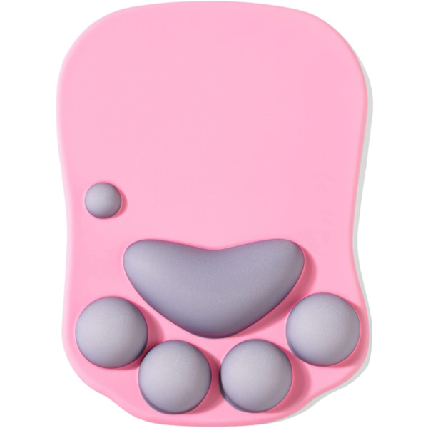 Pink og grå - musemåtte med håndledsstøtte, ergonomisk musemåtte,