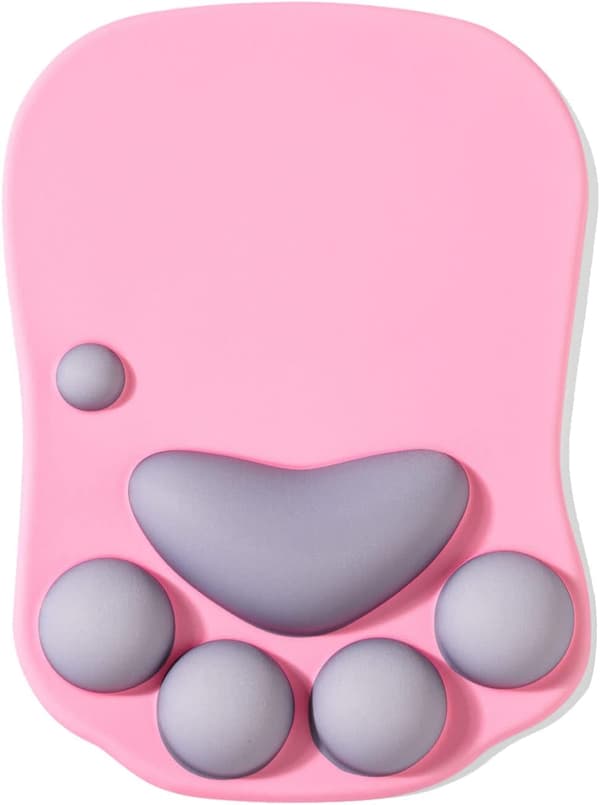 Rosa og grå - musematte med håndleddstøtte, ergonomisk musematte,