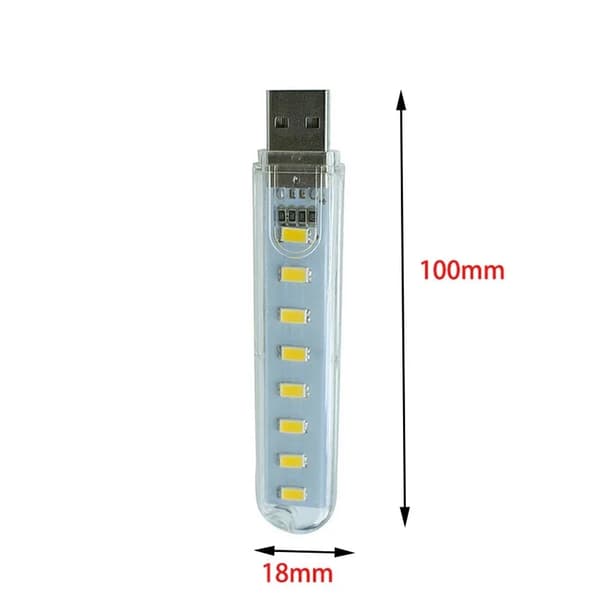 8-pakning USB bærbar stripelys Mini boklampe 8 LED nattlys