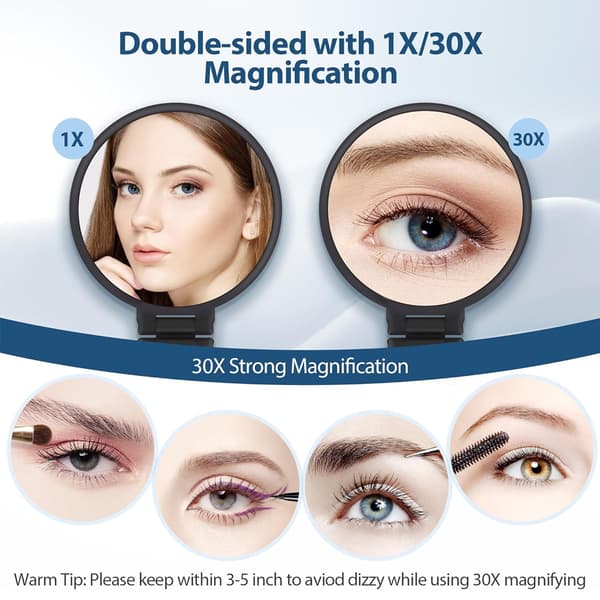 Dobbeltsidet Makeup Spejl (30x) - Foldbart - Sort - 1 stk