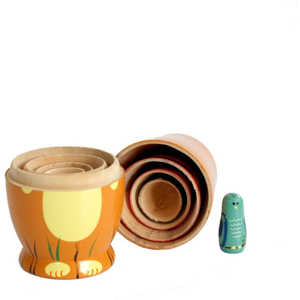 5 st trädockor (djur) ryska dockor set för