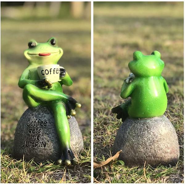 Frø Statue til Haven, Drikker Kaffe Grøn Frø Figur til
