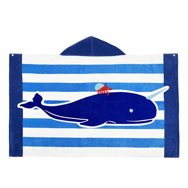Strandhandduk med huva för barn (76*127cm Blårandig Val) - Pojke Flicka Strandhandduk Ren Bomull B