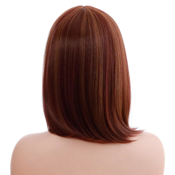 Kvinnemote rett hår middels lang parykk brun