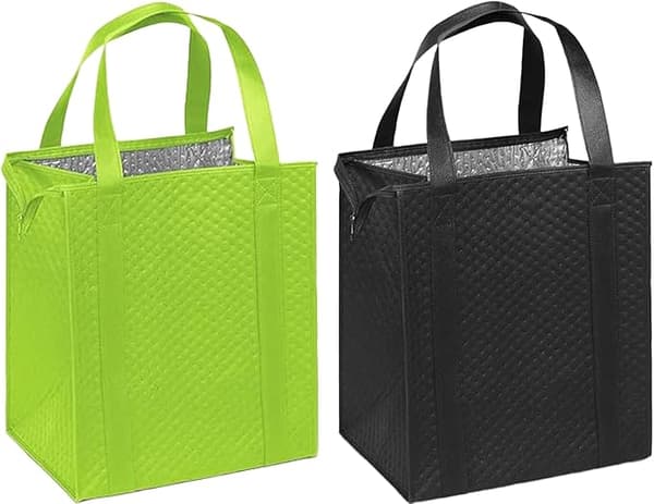2-pack isolerade shoppingväskor, lunchväskor, tygväskor – svart/grön