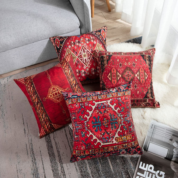 4 stykke sæt vintage rød blomster tyrkisk persisk tæppe linned pude