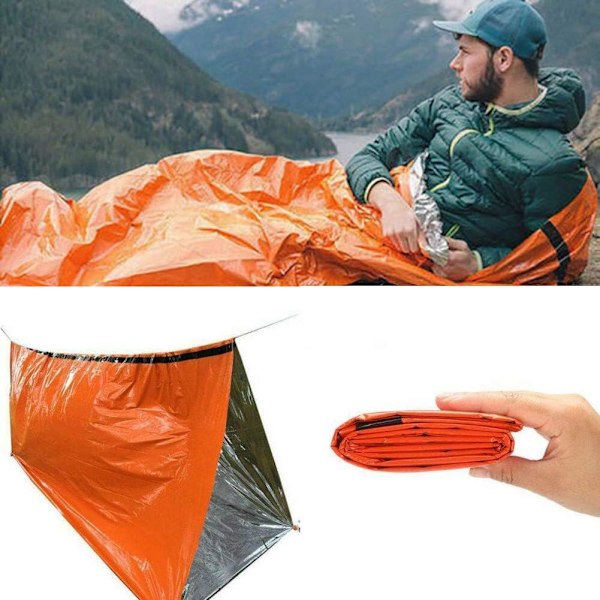 Överlevnadsnödsömnväska 213*91cm, PE Aluminiumfolie Sovsäck Lätt Vikt Vattentät Termisk Termisk Väska Nödsituation