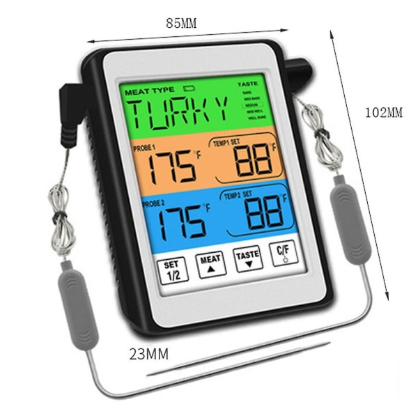 Kjøtttermometer, med 2 sonder, med LCD-skjerm